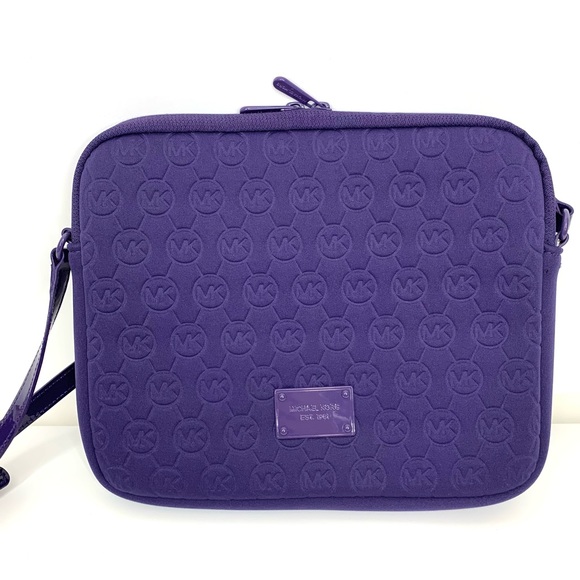 Michael Kors Purple Embossed Soft Neoprene iPad Tablet Crossbody Purse Case Nwot - Picture 2 of 16